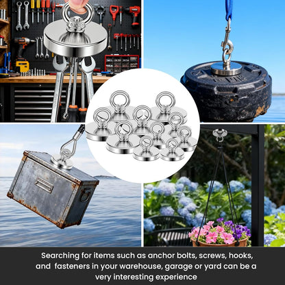 350 LBS Heavy Duty Fishing Magnet, Magnet with Countersunk Eyebolt🧲