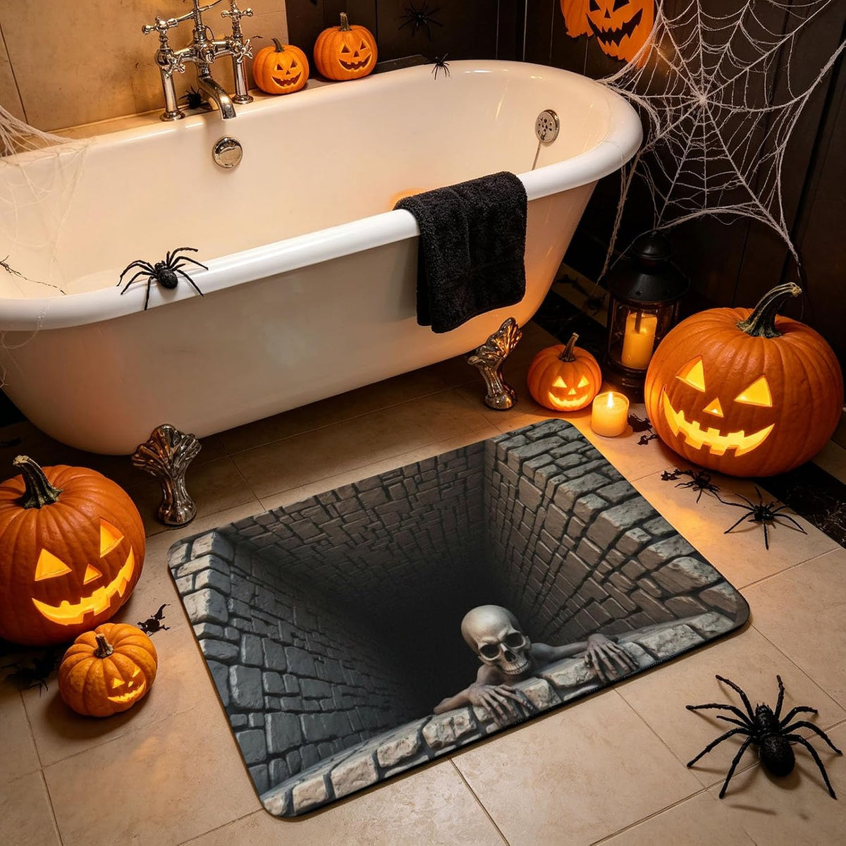 Halloween Door Mat, Illusion Rug 3D Visual Hole Design Rug Spooky Patterned Home Mat 🎃