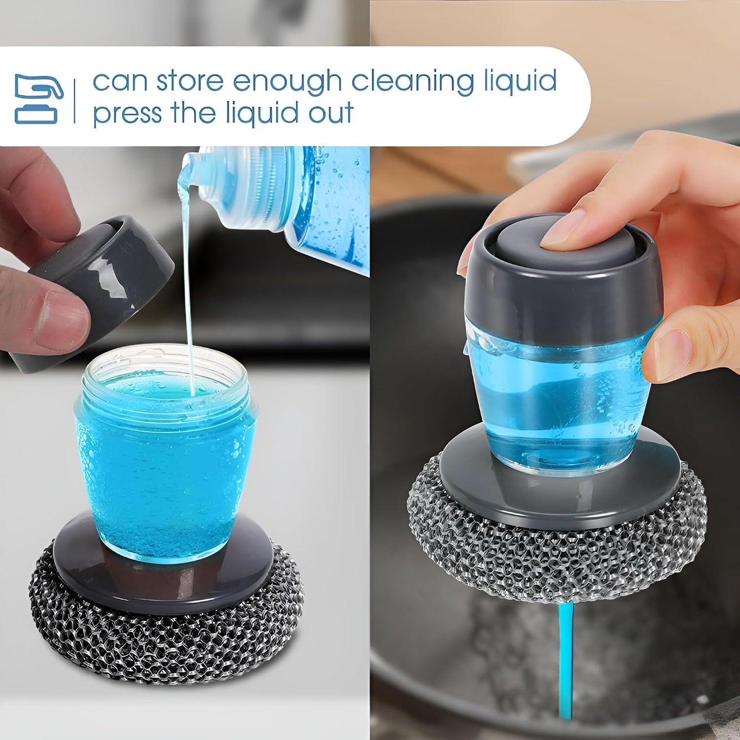 Plastic Auto-Dispense Dish Brush - Multifunctional Pot Scrubber with Lazy Button Design🧼
