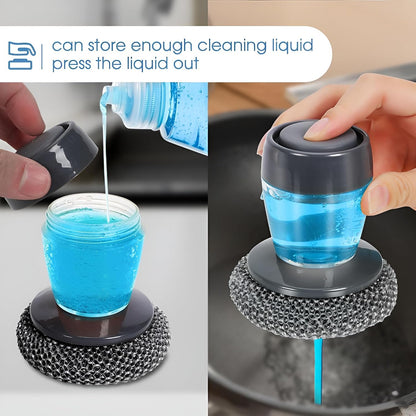 Plastic Auto-Dispense Dish Brush - Multifunctional Pot Scrubber with Lazy Button Design🧼
