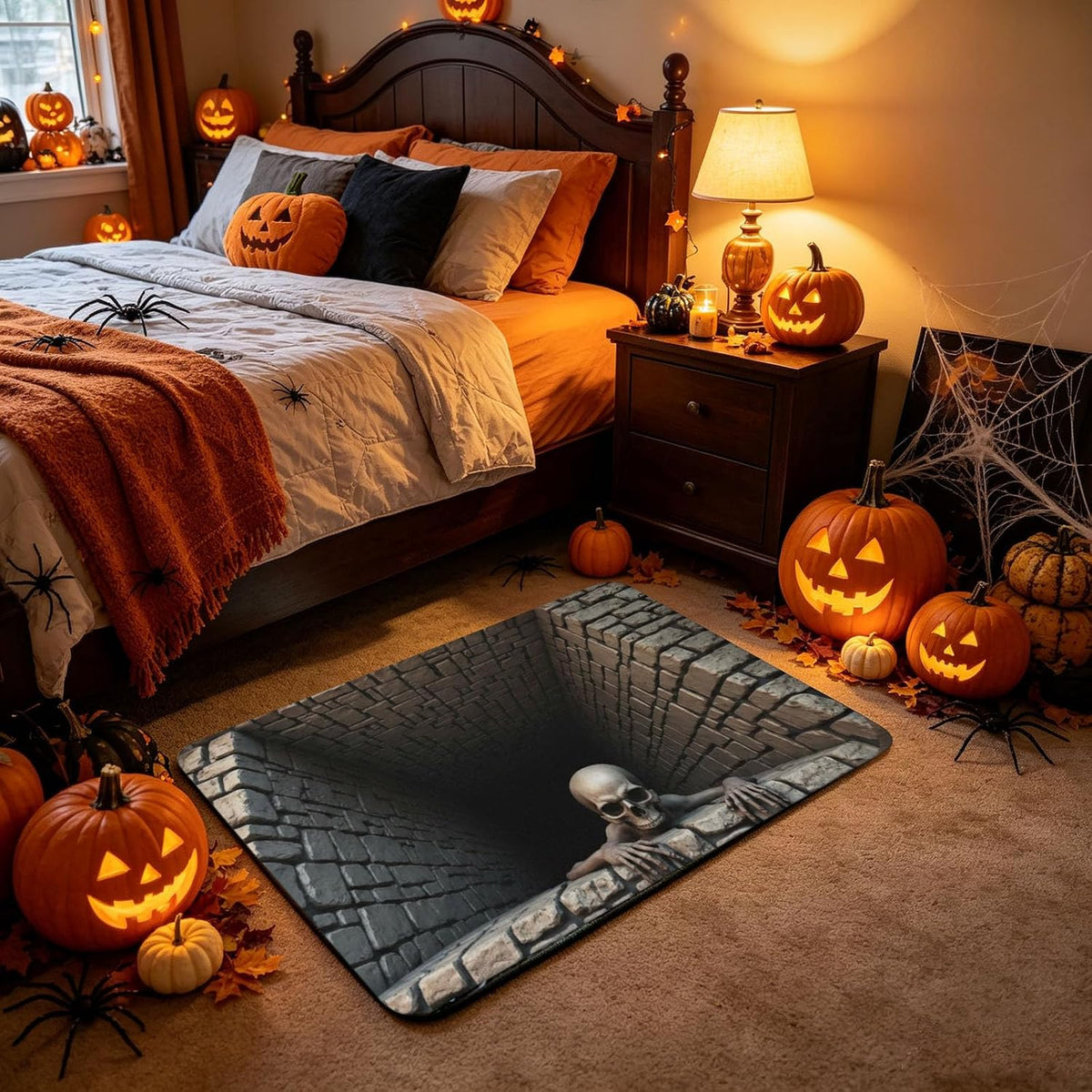 Halloween optical illusion rug used in bedroom decor