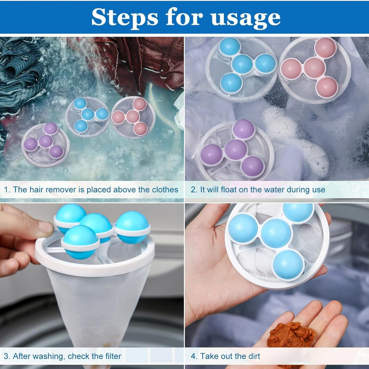 3 Counts Washing Machine Hair Remover Filter Bag 🧺