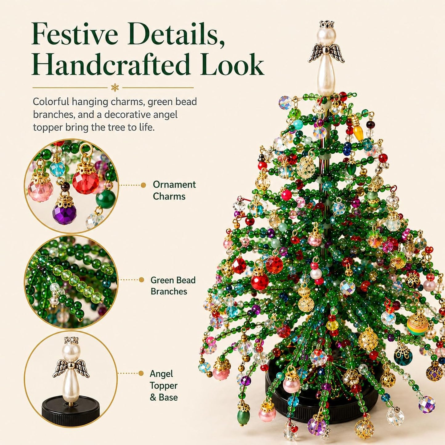 DIY Beaded Christmas Tree Kit, Hand‑Made Mini Crystal Bead Xmas Tree Craft Set 🎄