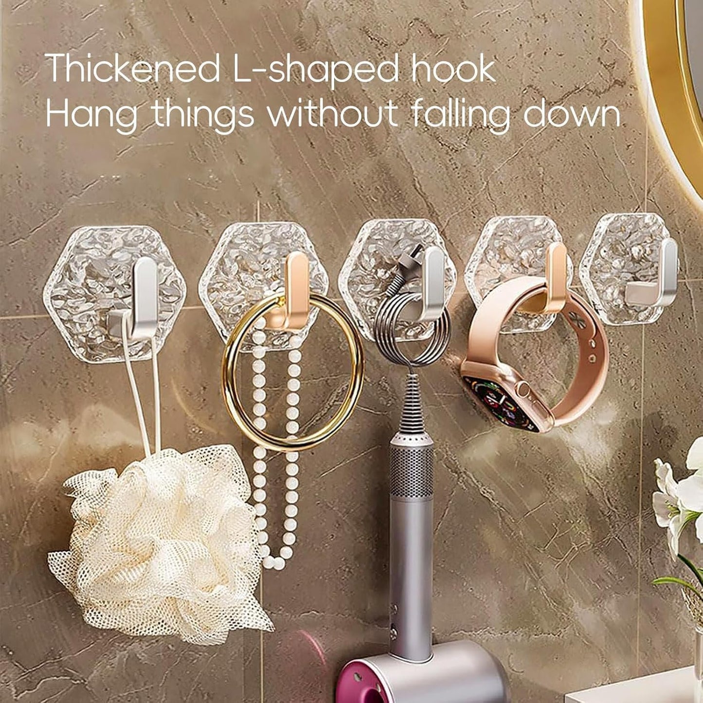 L shaped hooks holding accessories