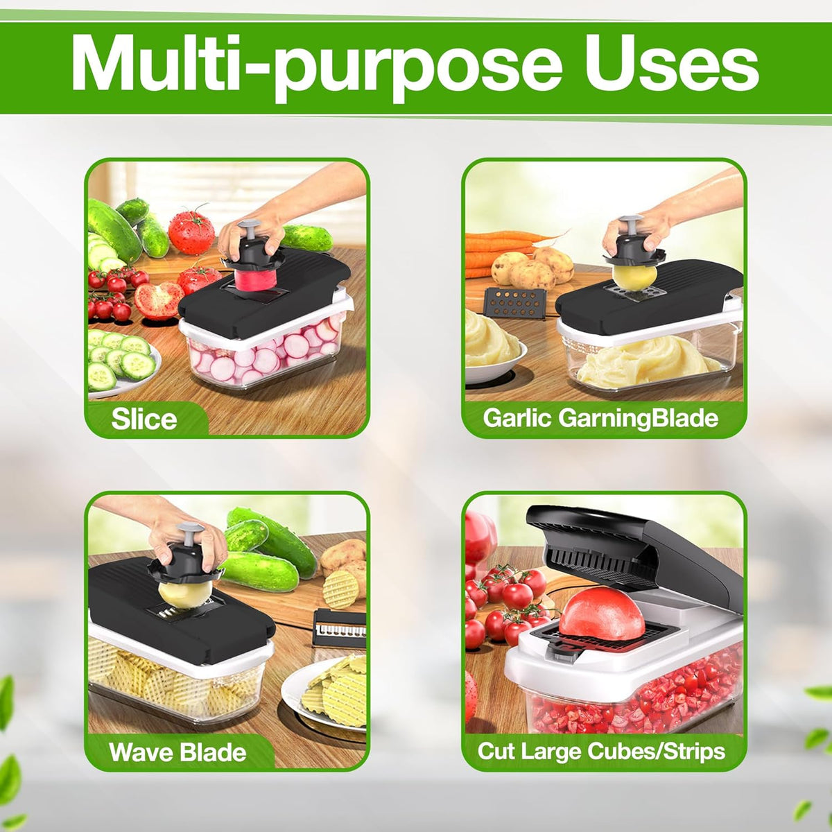 15-in-1 Vegetable Slicer Dicer, 7 Blades Kitchen Chopper