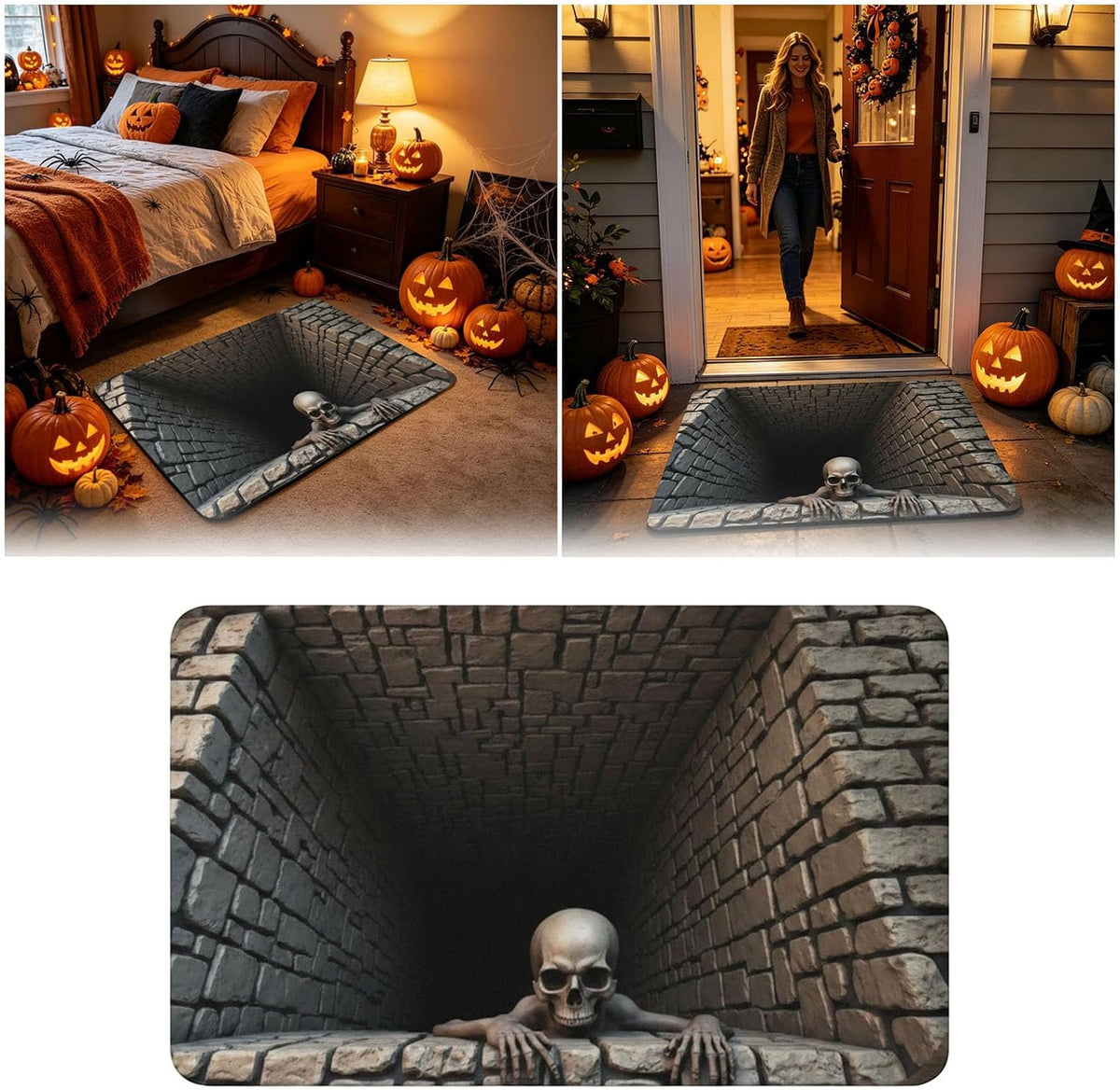 Close view of Halloween pit illusion rug design