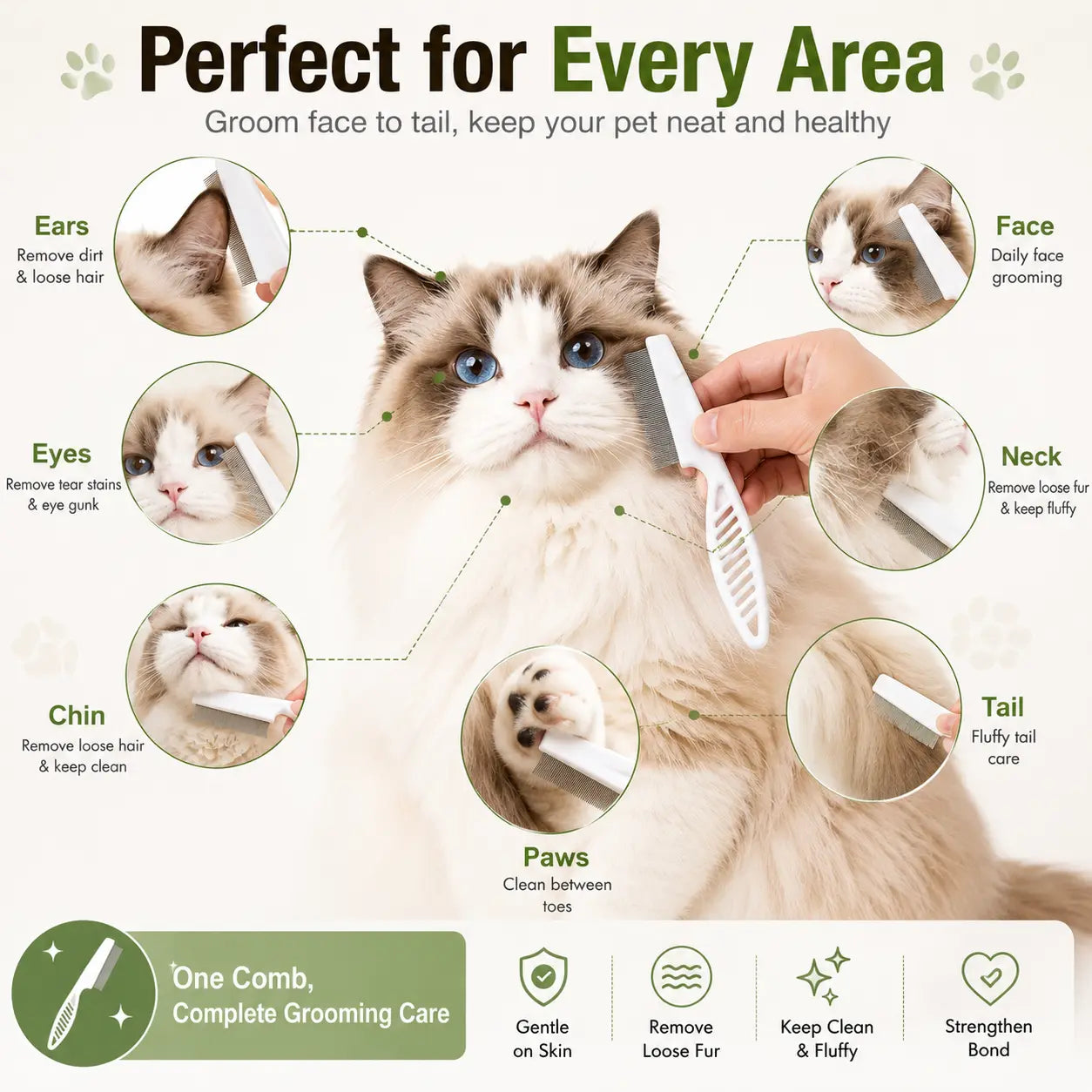 Pet Face Comb Set for Cats & Dogs, Fine Tooth Stainless Steel Grooming Comb🐱🪮