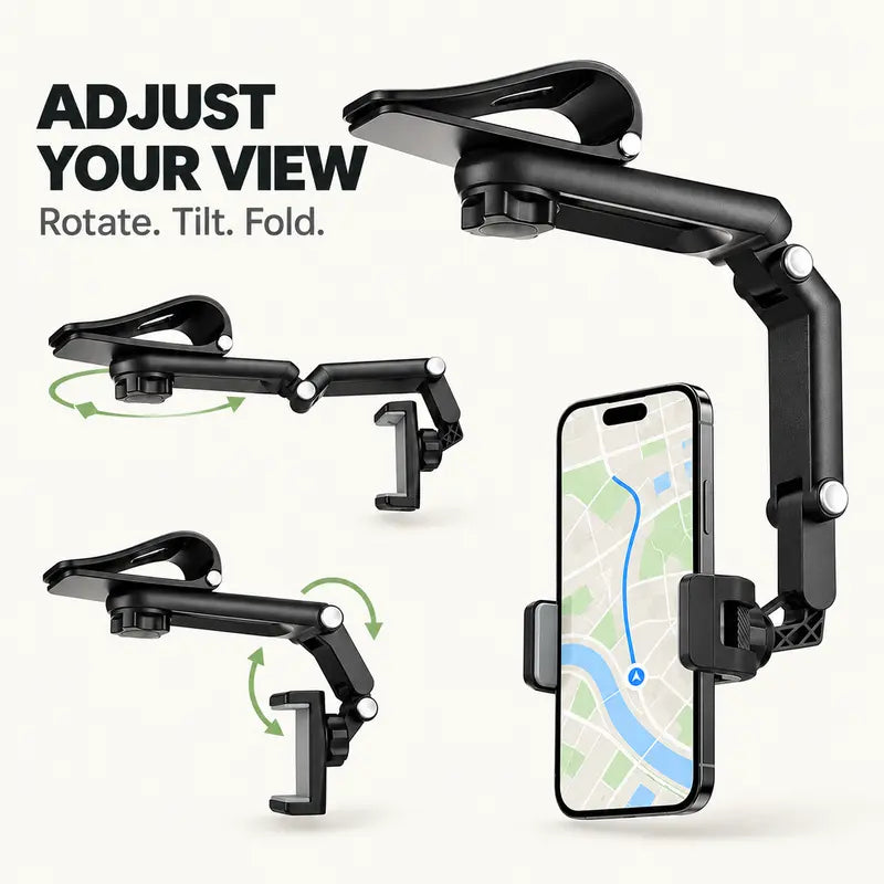Foldable Car Phone Holder for Sun Visor, Adjustable Arm with 360 Phone Rotation 📱