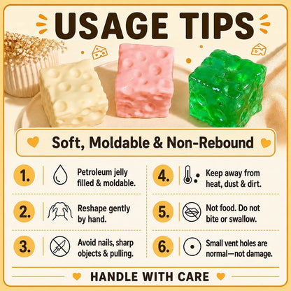 Cheese Cube Squishy Toy - Soft Moldable Petroleum Jelly-Filled Squeeze Ball🧀