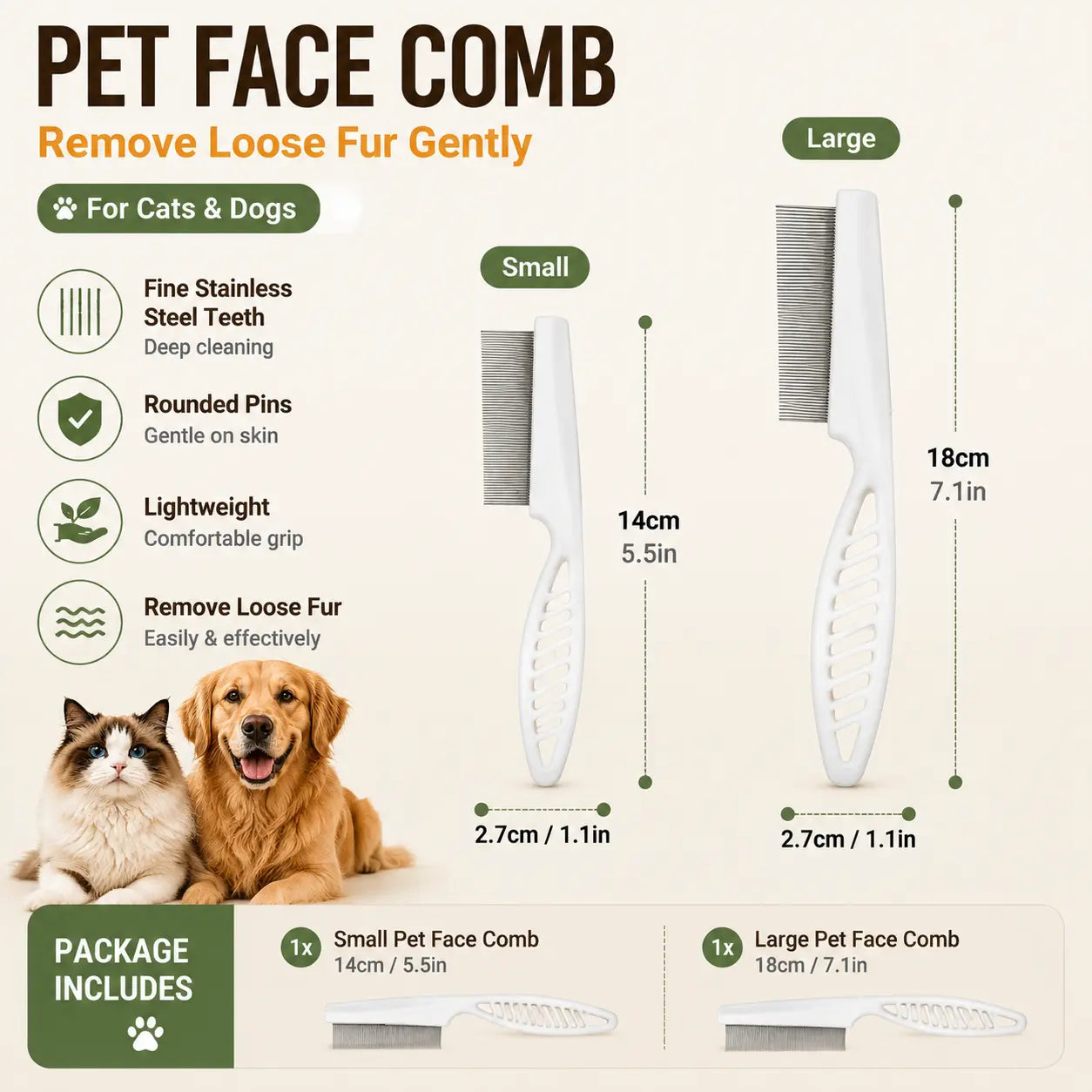 Pet Face Comb Set for Cats & Dogs, Fine Tooth Stainless Steel Grooming Comb🐱🪮