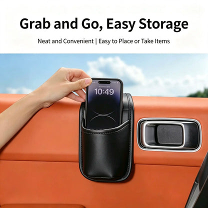 Leather car door storage pocket - double-layer compartments, scratch-proof flannel lining💼