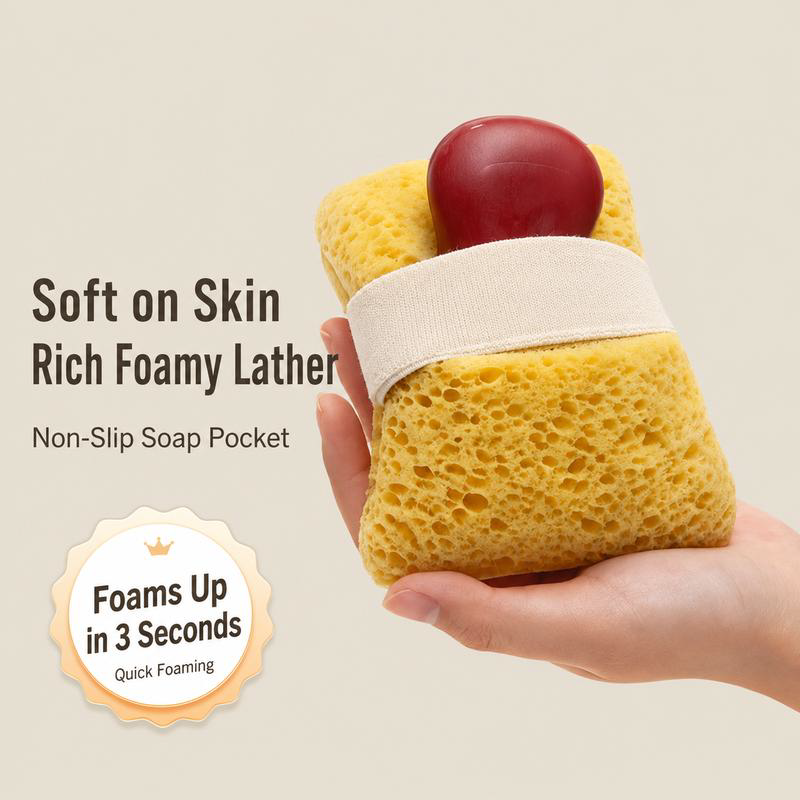 2Pcs Soft Bath Sponge with Soap Pocket, Quick Foaming Shower Scrub Sponge for Smooth Skin & Daily Body Cleaning 🧼