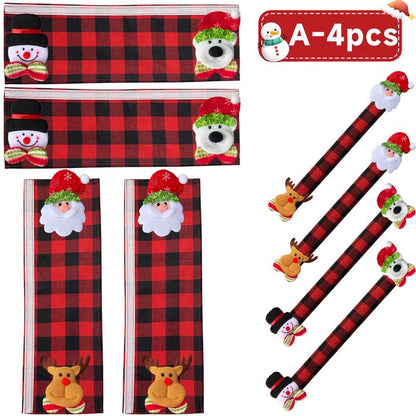 2/4/6PCS Plush Christmas Refrigerator Door Handle Covers - Red and Black Plaid Wraps🎄