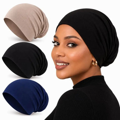 3-Pack Women's Solid Jersey Hijab Flat Top Cap, Lightweight Breathable Muslim Inner Headscarf 🧕✨