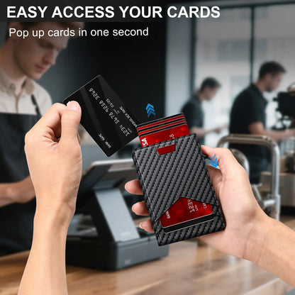 Men's RFID Minimalist Bifold Wallet - 1 ID Window, Pop-Up Card Holder, Money Clip💳