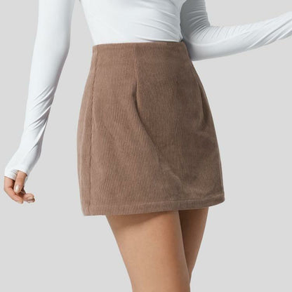 High Waisted Invisible Zipper 2-in-1 Mini A-line Corduroy Casual Skirt 👗