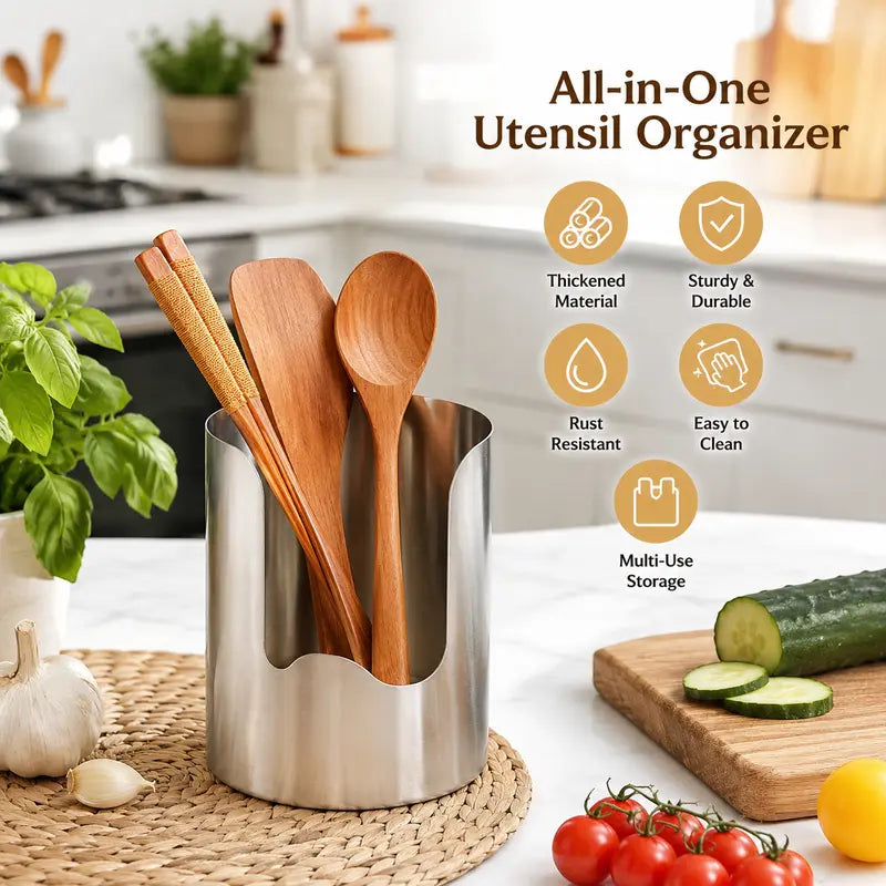 All in one stainless steel kitchen utensil organizer