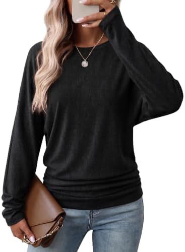 Womens Long Sleeve Shirts Ruched Hem Fall Tops Lightweight Sweaters ✨