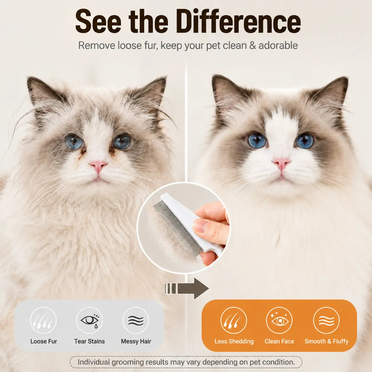 Pet Face Comb Set for Cats & Dogs, Fine Tooth Stainless Steel Grooming Comb🐱🪮