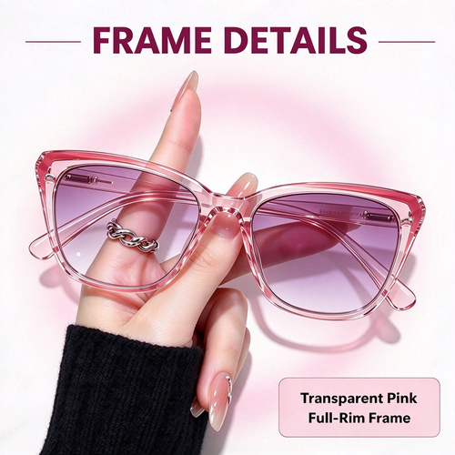 Progressive Photochromic Readers for Women, Pink Square Multifocal Reading Glasses 🕶️