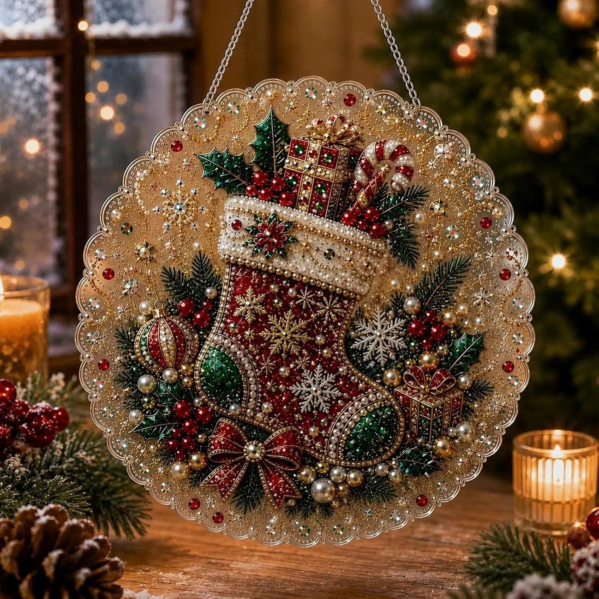 Christmas Pearl Diamond Painting Suncatcher Craft Kit (8in), DIY Crafting Set🎄