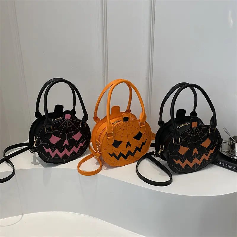 Spooky Jack-O-Lantern Pumpkin Crossbody Bag Novelty Spiderweb Stitching Handbag🎃