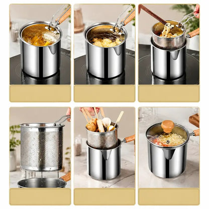 Stainless Steel Deep Fryer Set - 1-Person Mini Pot with Fry Pot, Filter Basket & Food Clip 🍳