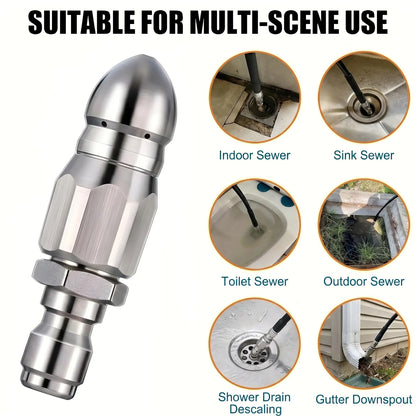 Washer Sewer Jetter Nozzle with Stainless Steel, Mini Compact Durable Sewer Jet Nozzle🚰