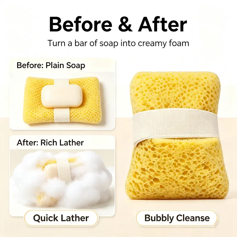 2Pcs Soft Bath Sponge with Soap Pocket, Quick Foaming Shower Scrub Sponge for Smooth Skin & Daily Body Cleaning 🧼