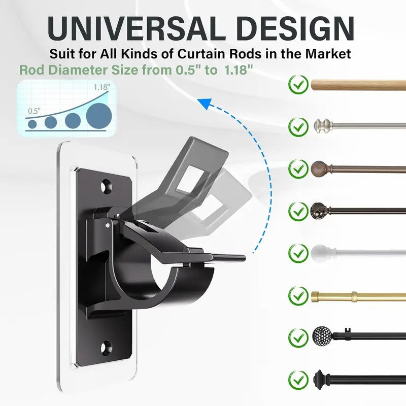 2-Pack No-Drill Curtain Rod Brackets, Self-Adhesive Multifunctional Acrylic Gel Rod Holder Hooks 🏠