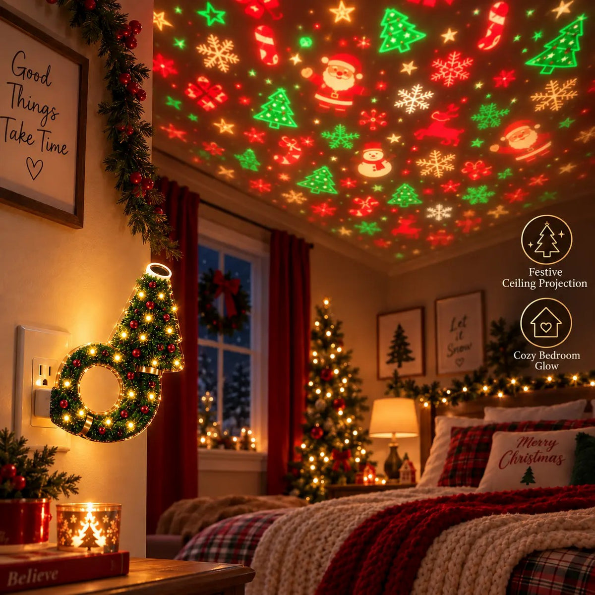 2026 New USB Plug-In Christmas Projector Night Light, 6+ Holiday Pattern Ceiling Lamp🎄