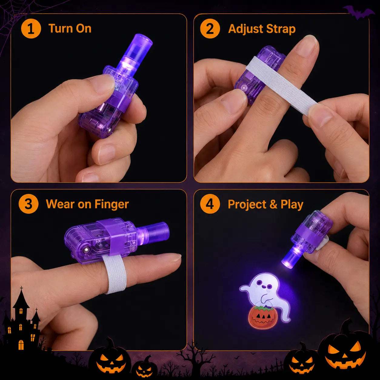 12PCS Halloween Finger Projector Rings, LED Light-Up FingerToys, Random Pattern Assortment🎃