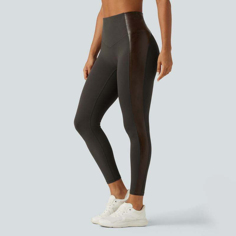High Waisted Stretchy PU Tummy Control Yoga Leggings with Pocket 🖤✨