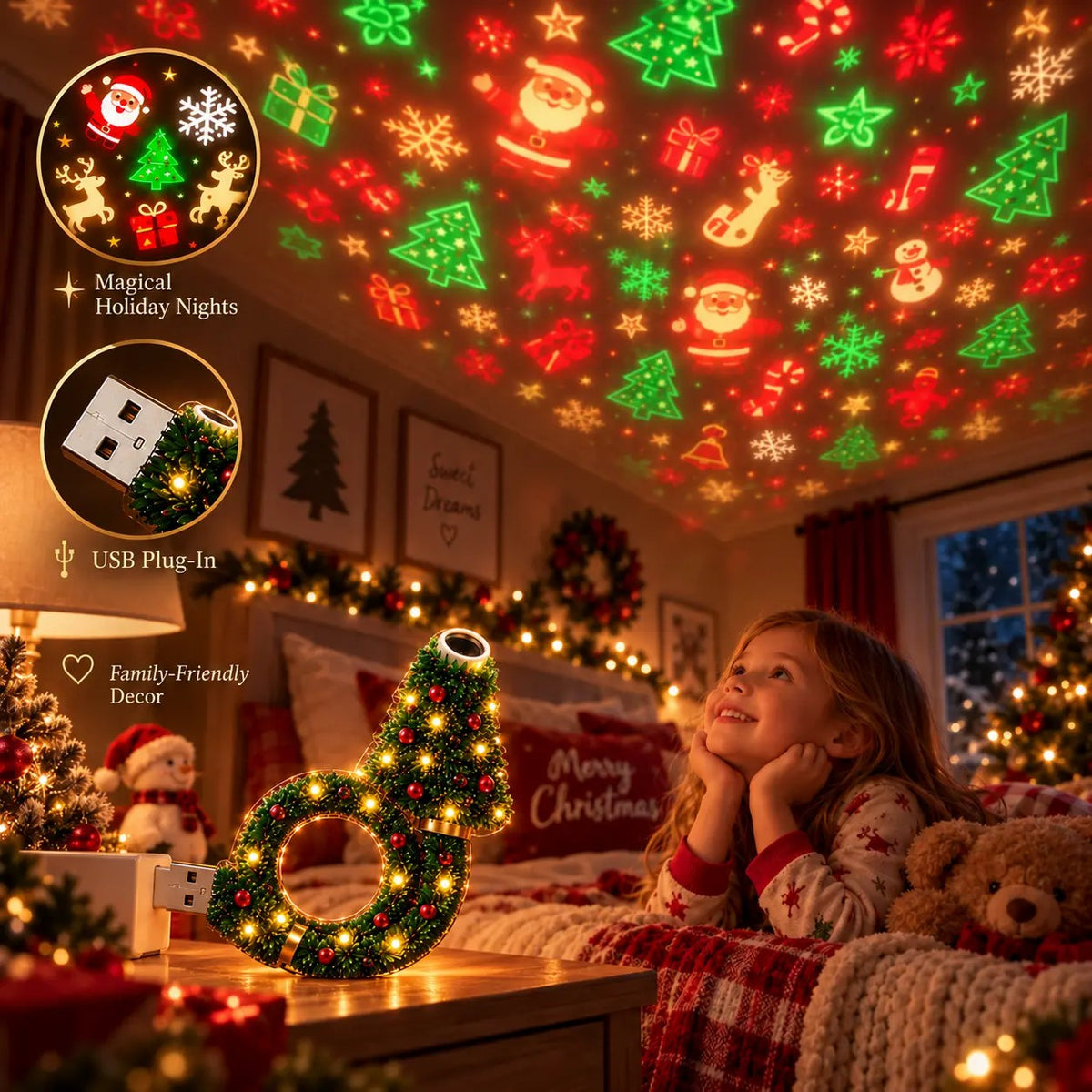 2026 New USB Plug-In Christmas Projector Night Light, 6+ Holiday Pattern Ceiling Lamp🎄