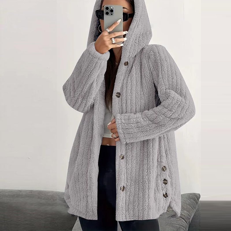 Women’s Lightweight Plush Hooded Jacket, Warm Mid-Length Teddy Bear Cardigan 🧥