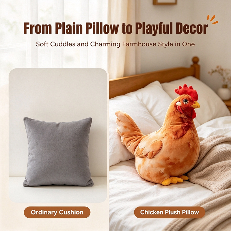 Chicken-Shaped Plush Pillow - Cute Hen Stuffed Animal, Realistic Look Home Decorative Cushion 🐔