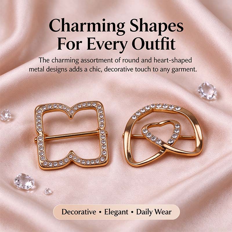 4 Counts Women's Fashion Metal Shirt Clips, Shape-Including Round and Heart Designs 👔
