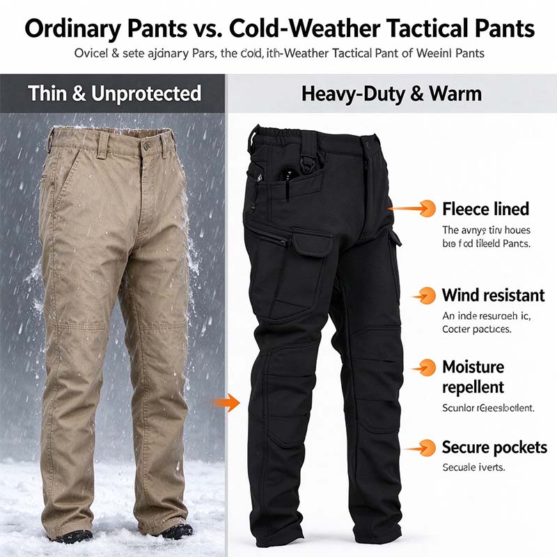 Men's Windproof & Warm Outdoor Military Tactical Pants - Fleece-Lined, Solid Color👖