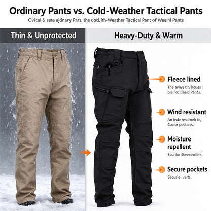 Men's Windproof & Warm Outdoor Military Tactical Pants - Fleece-Lined, Solid Color👖