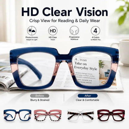 Unisex Progressive Multifocal Photochromic Reading Eyeglasses, UV-Protective Photochromic Lenses 👓