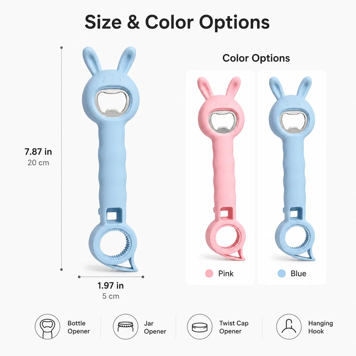 4‑in‑1 Multi‑Function Bottle & Jar Opener, Bunny‑Shaped Kitchen Opener Tool with Bottle Opener 🐰🍾