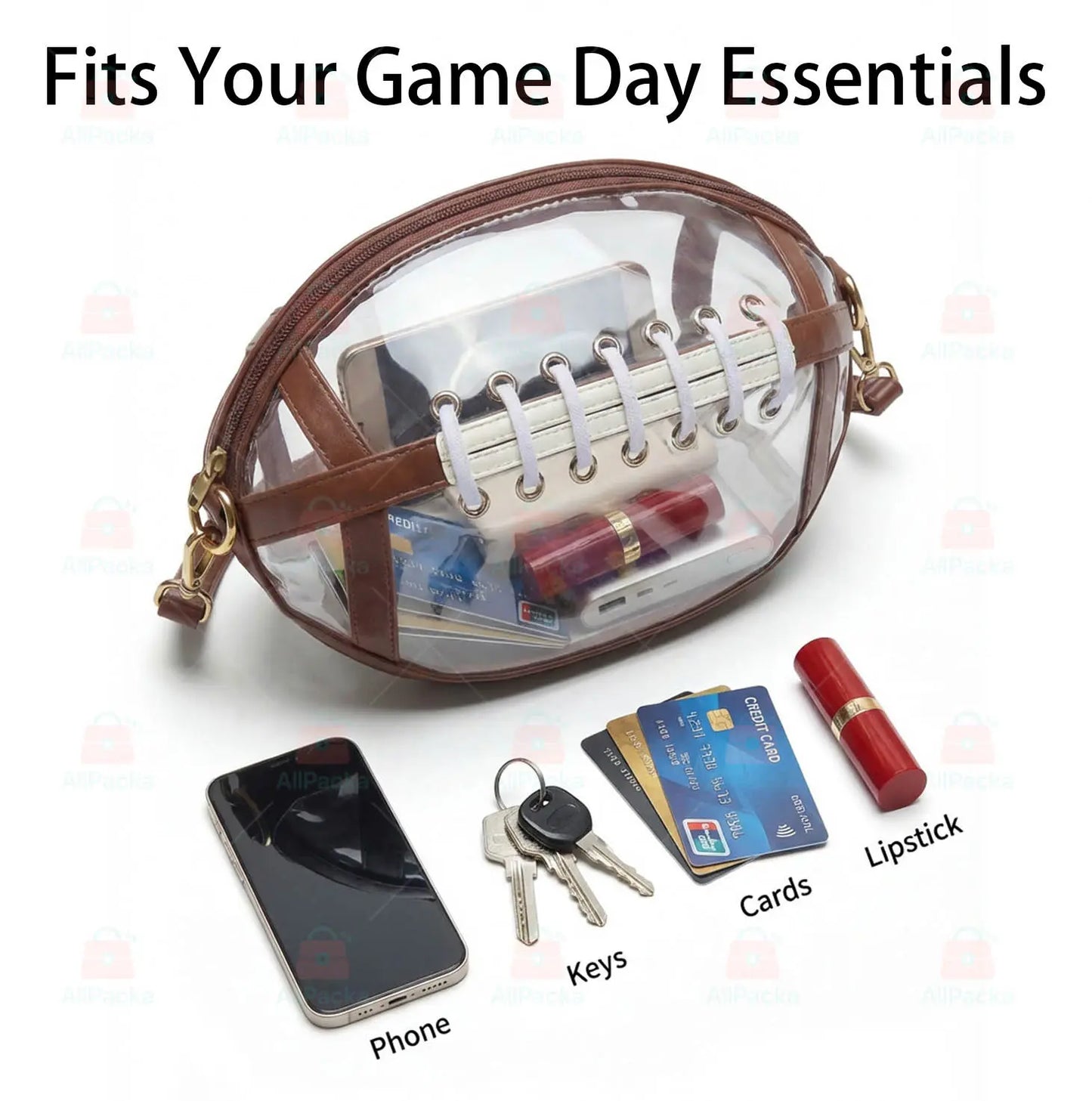 Clear Football Shaped Crossbody Bag, Transparent PVC Stadium Approved Game Day Bag 🏈
