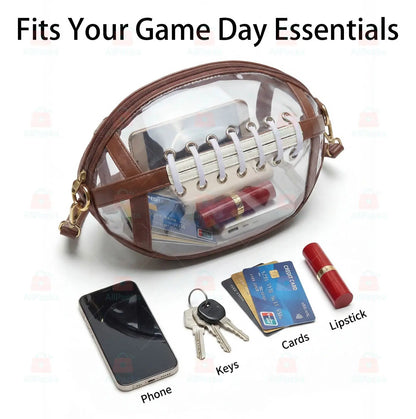 Clear Football Shaped Crossbody Bag, Transparent PVC Stadium Approved Game Day Bag 🏈