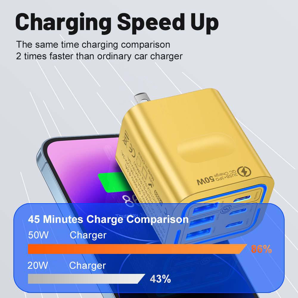 Portable Multi-Port Charging Station, 50W, with 6 USB-C and USB-A Ports