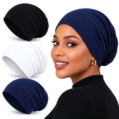 3-Pack Women's Solid Jersey Hijab Flat Top Cap, Lightweight Breathable Muslim Inner Headscarf 🧕✨