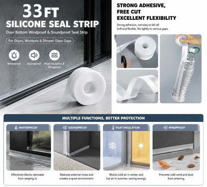 Silicone Seal Weather Stripping Tape 16.5 Feet Strip Bottom Draft Insulation Stopper Tape Weatherproof🏡