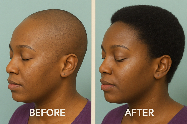 Customer showing the appearance of her hair after using a Batana mask