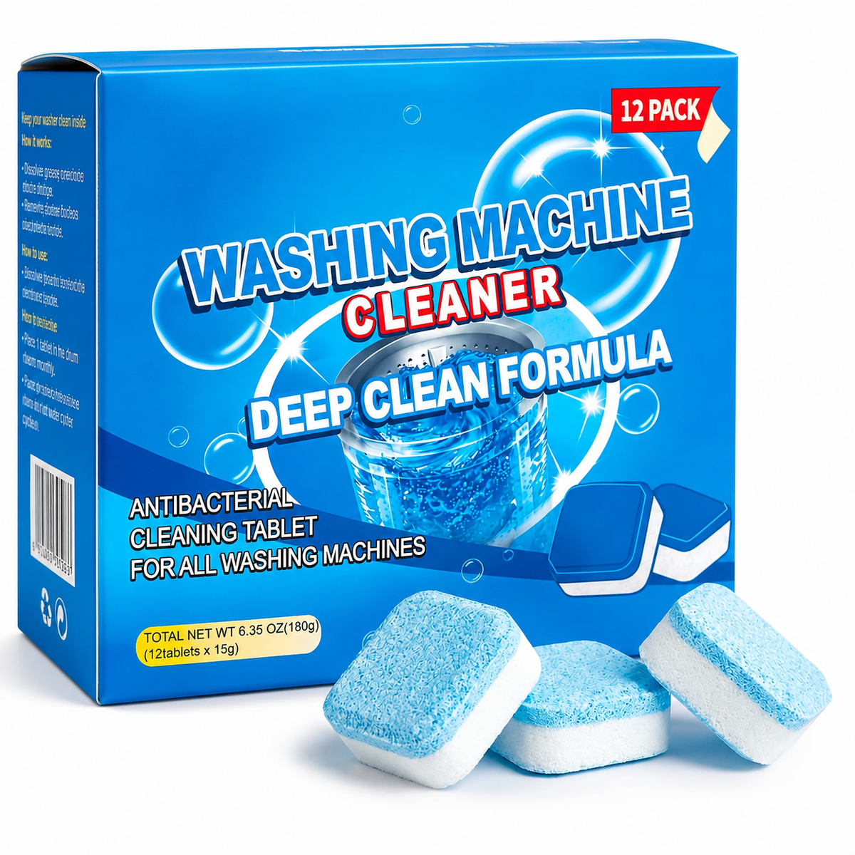 🧽Drain Cleaning Tablets 12 Pack For Sinks, Showers & Washing Machines