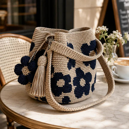 Handmade Crochet Flower Bucket Bag🌺