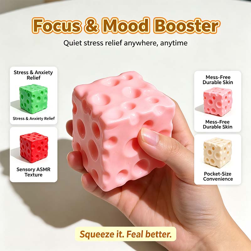 Cheese Cube Squishy Toy - Soft Moldable Petroleum Jelly-Filled Squeeze Ball🧀